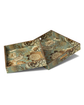 Alamkari India MDF Wood Floral Print Wooden Enamel Trays - Set of 2